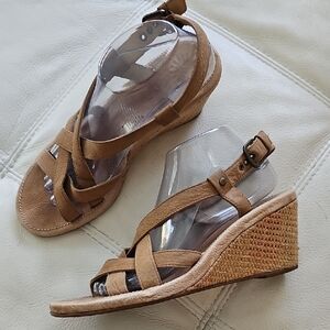 UGG Tan Wedge Sandals with Crisscross Straps